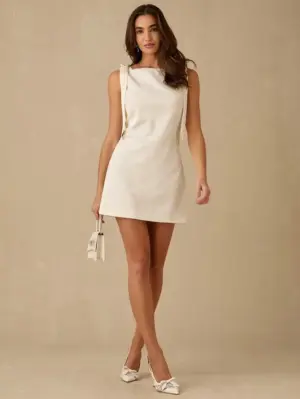 Women’s Apricot Floral Jacquard Bow Detail Halter Mini Dress