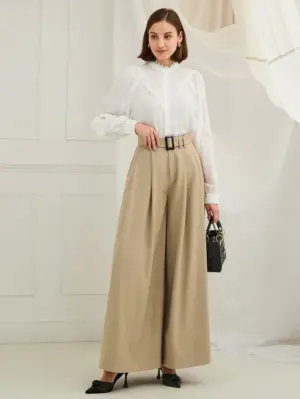 Women’s Khaki High Waist Wide Leg Pants