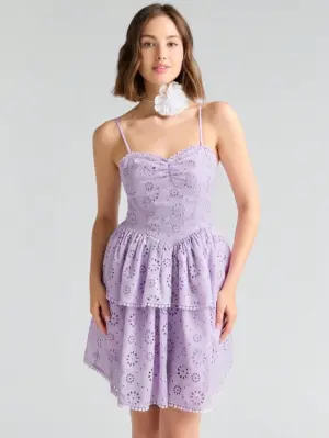 Women’s Purple Jacquard Ruffle Hem Cami Mini Dress